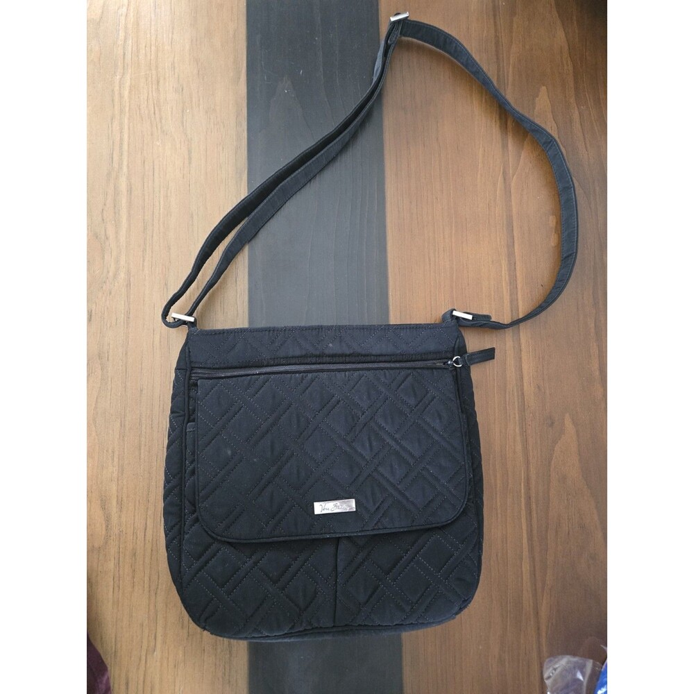 Vera Bradley Solid Black Crossbody Messenger Handbag Rose Interior Pattern